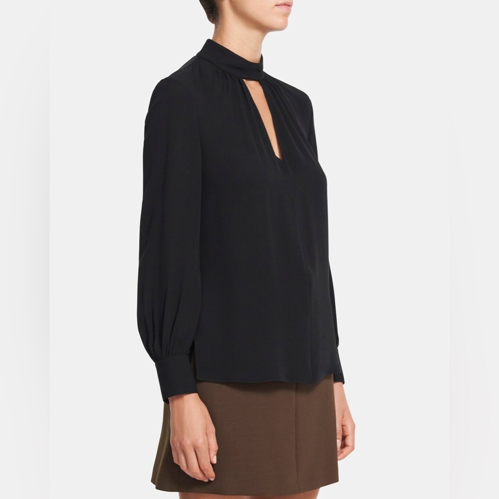Theory Neck Band Blouse in Black Silk, Size Small - Picture 2 of 14